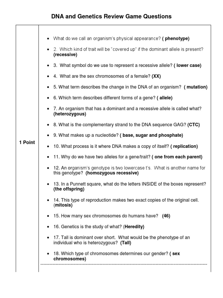 Genetics / DNA Review Game Questions | PDF | Dominance (Genetics
