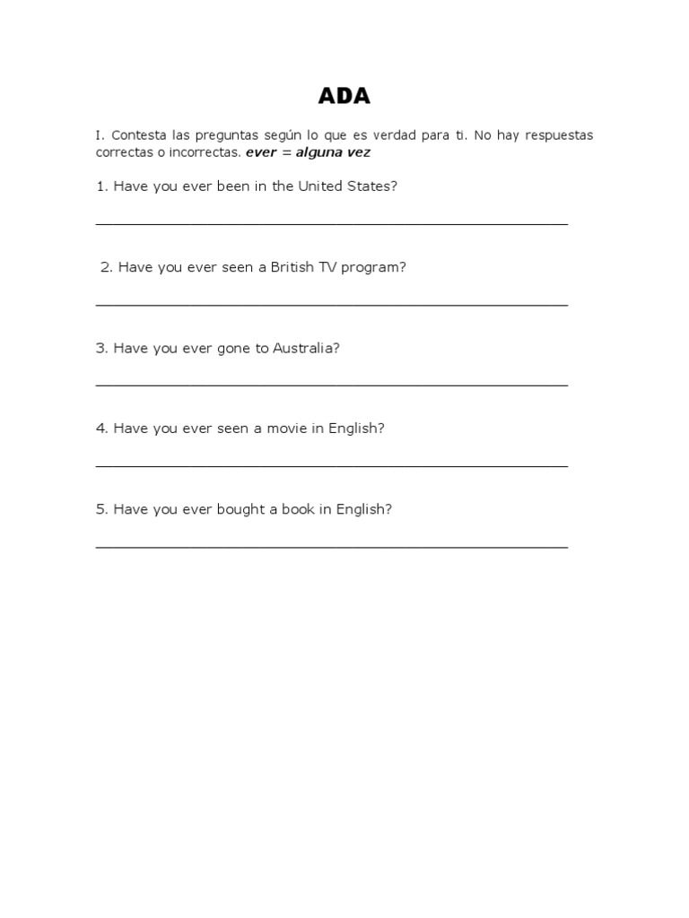 Ejercicios de Presente Perfecto en Inglés | PDF