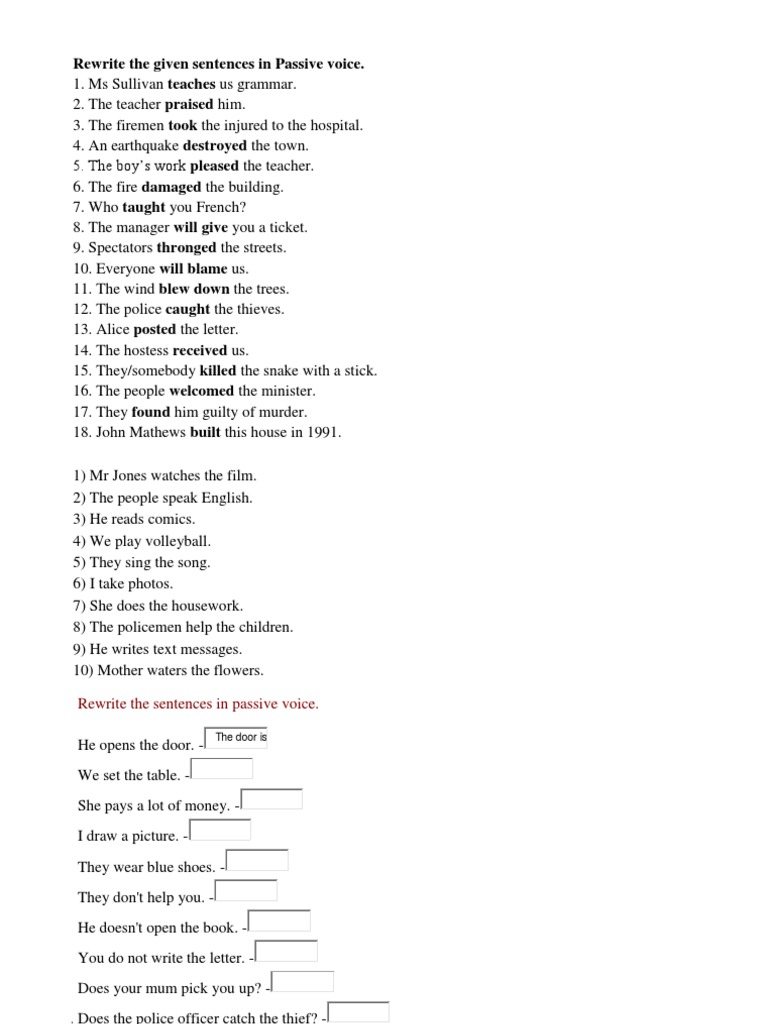 Rewrite the Given Sentences in Passive Voice | Verb