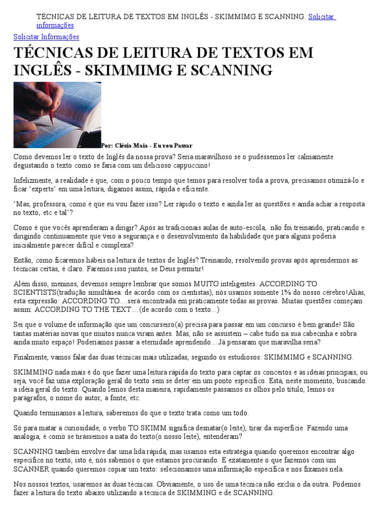 Técnicas De Leitura Skimming E Scanning Pdf Semântica Metafísica