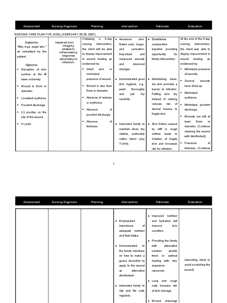 Nursing Care Plan Impaired Skin Integrity | PDF | Wound | Health 
