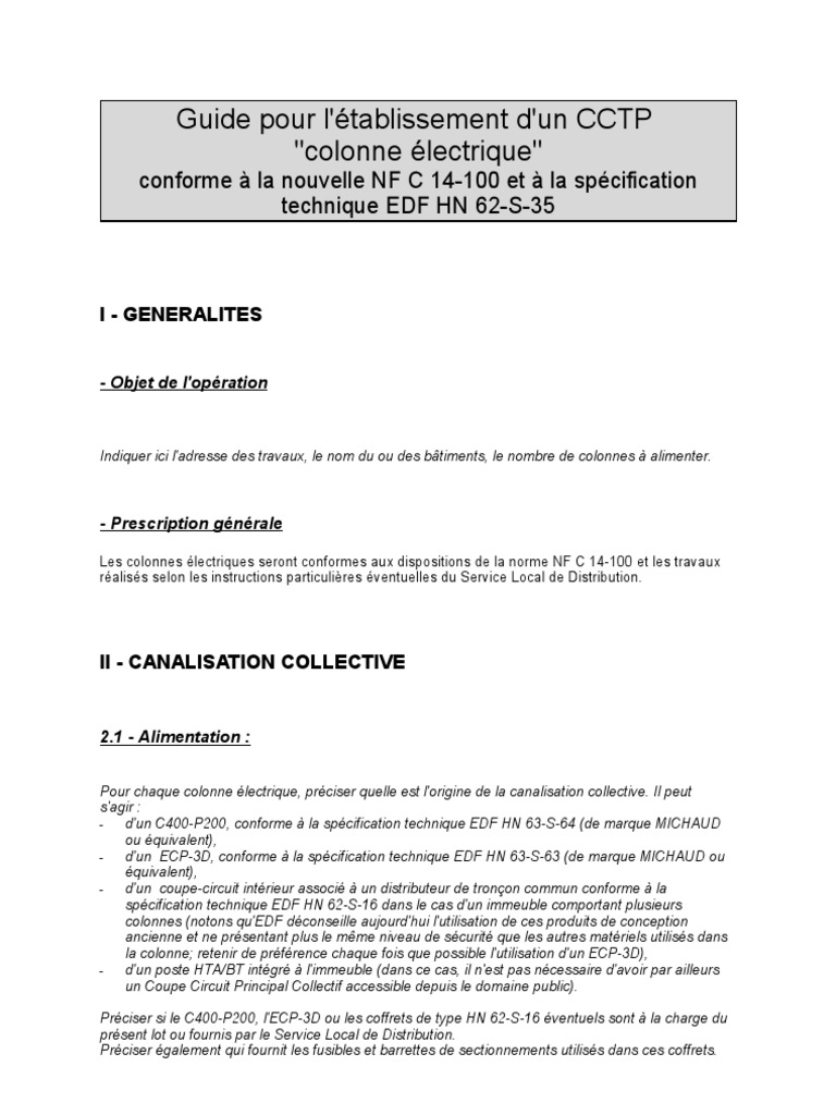 Guide CCTP pour colonnes électriques | PDF | Énergie électrique ...
