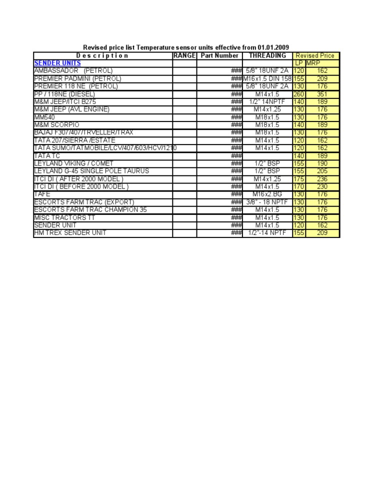Sensors Revised Price Jan 09 | PDF