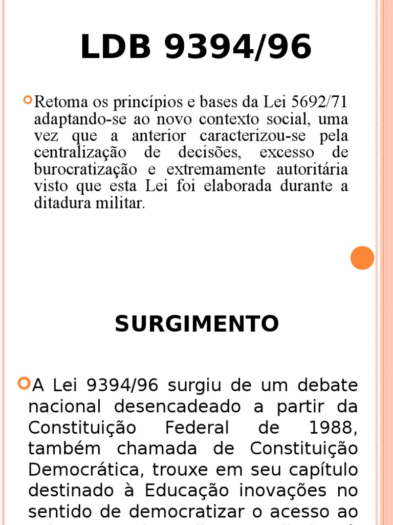 LDB 9394/96: Princípios e Estrutura | PDF | Ensino Superior | Pedagogia