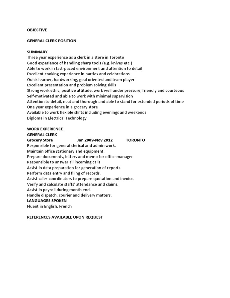 Objective General Clerk Position | PDF | Business | Finance & Money ...