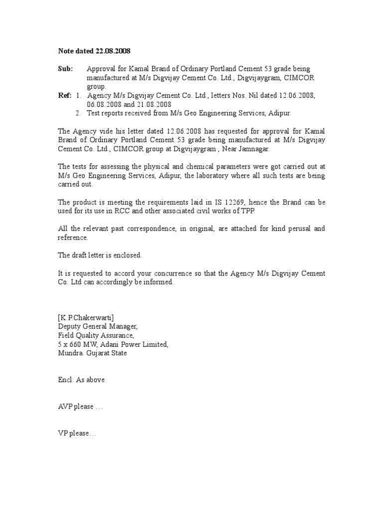 Office Note Kamal Cement | PDF | Business
