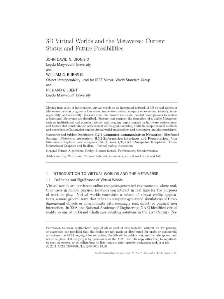 3D Virtual Worlds and The Metaverse Current Status and Future ...