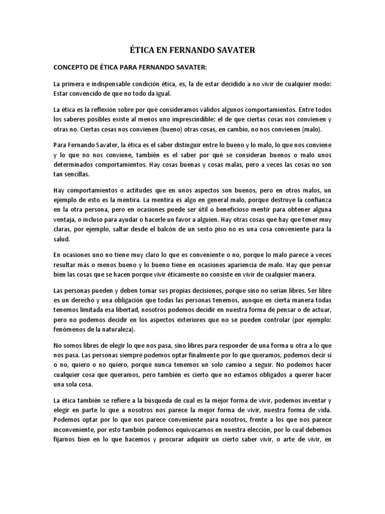 Ética en Fernando Savater | PDF | Libertad | Homo Sapiens