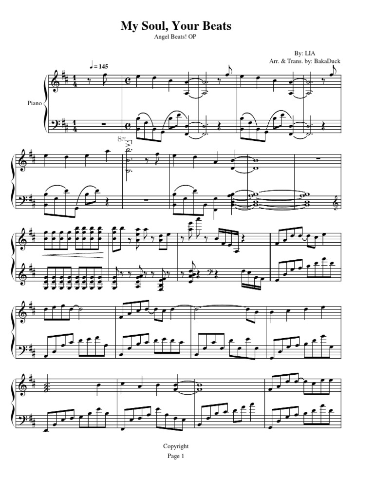Angel Beats My Soul Your Beats Sheet Music Pdf