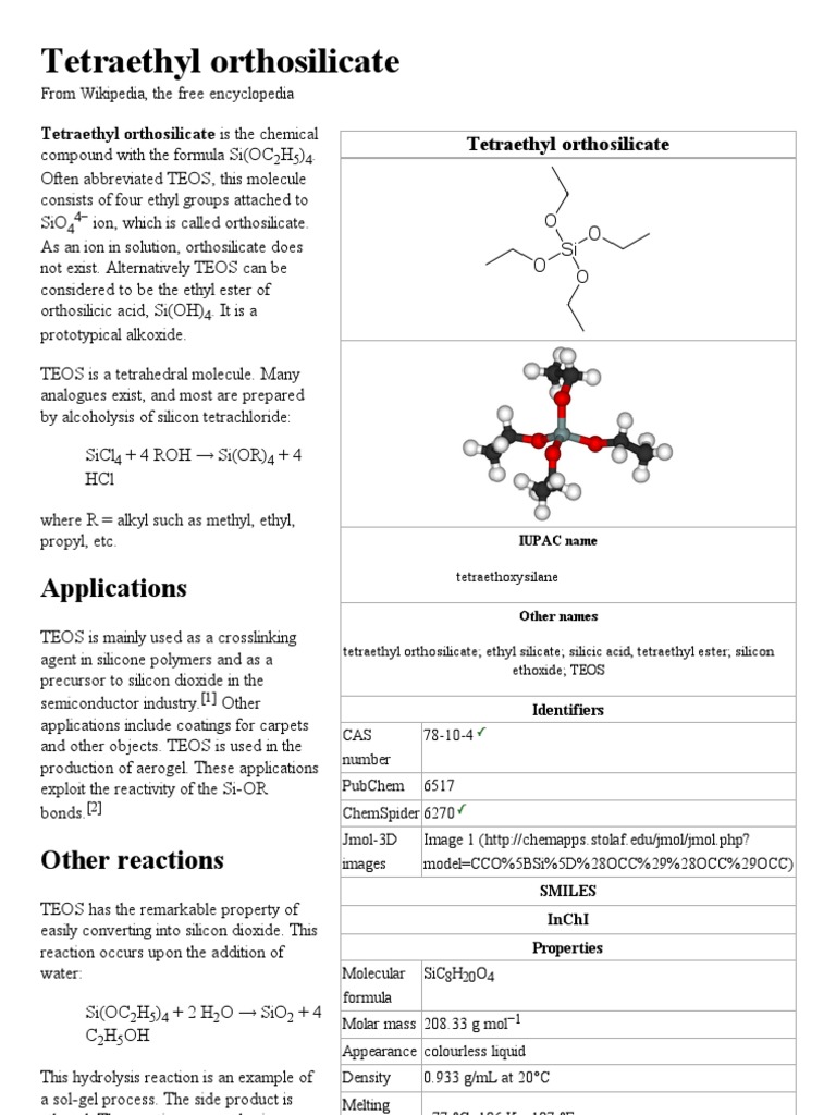 Tetraethyl Orthosilicate Wikipedia, The Free Encyclopedia Molecules