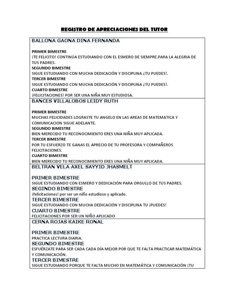 Registro de Apreciaciones Del Tutor