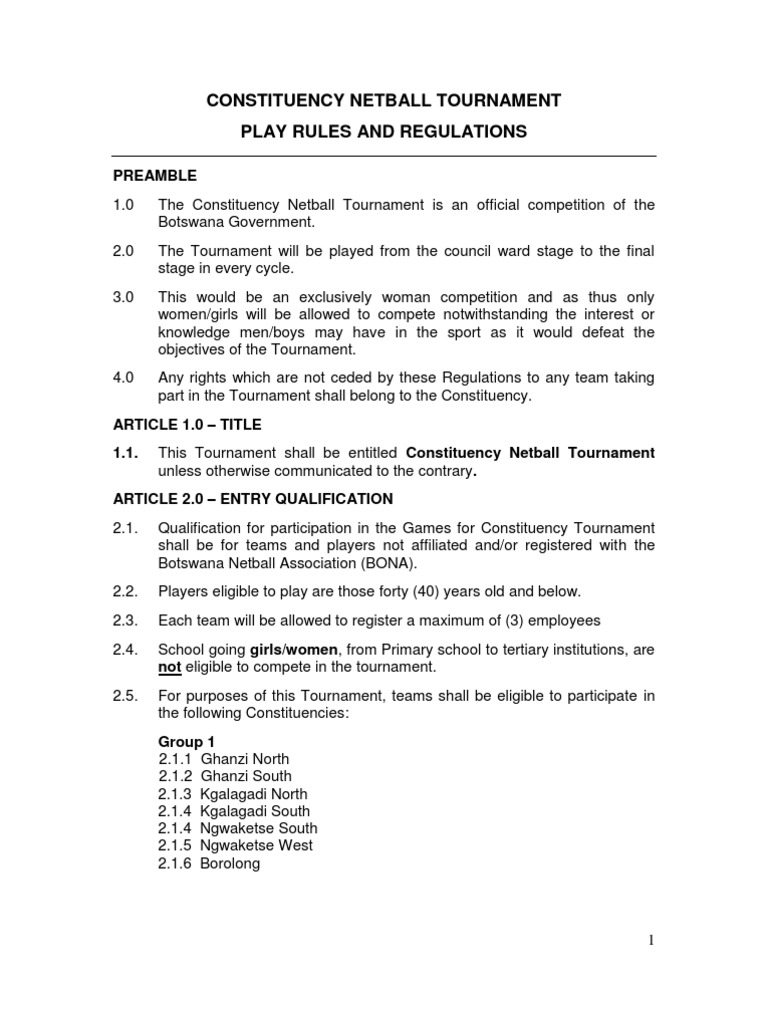 Constituency Netball Tournament Rules | PDF | Referee | Social Institutions
