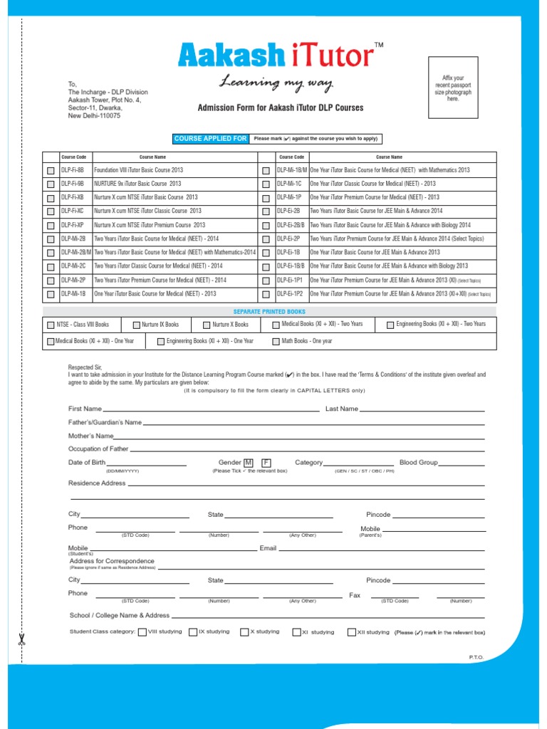 Aakash Itutor Admission Form | Download Free PDF | Arbitral Tribunal ...