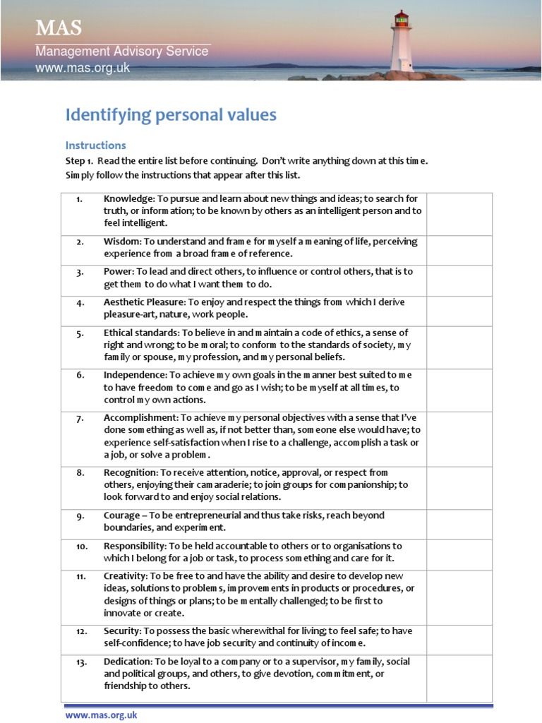 Identifying Personal Values | PDF | Friendship | Value (Ethics)