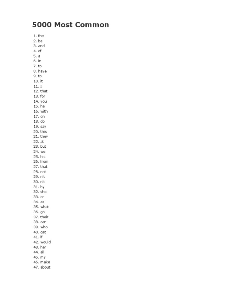 5000 Most Common English Words List | PDF | Sports & Recreation