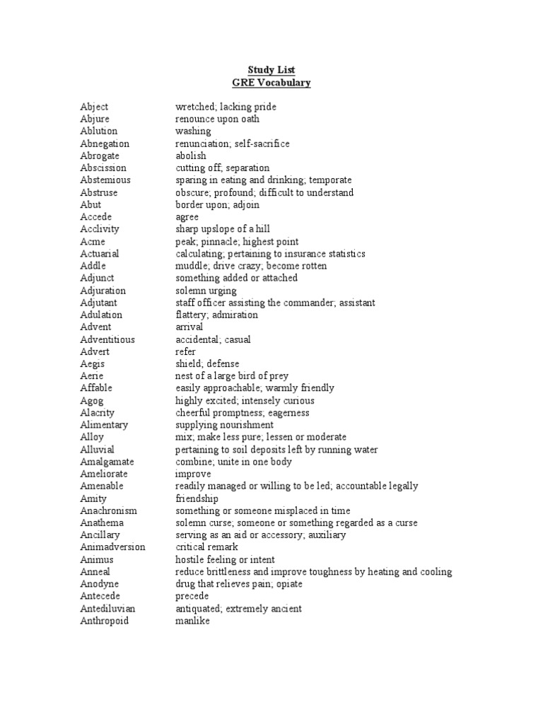 Study List GRE Vocabulary Religion And Belief