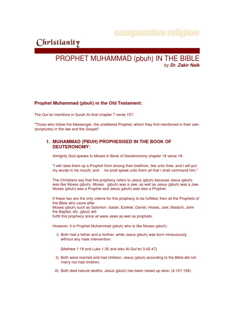 Muhammad Prophesised in The Bible | PDF | Bible | Abrahamic Religions