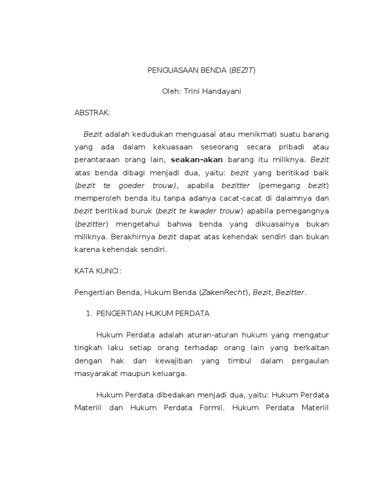 Makalah Hukum Benda Tentang Penguasaan Benda Doc