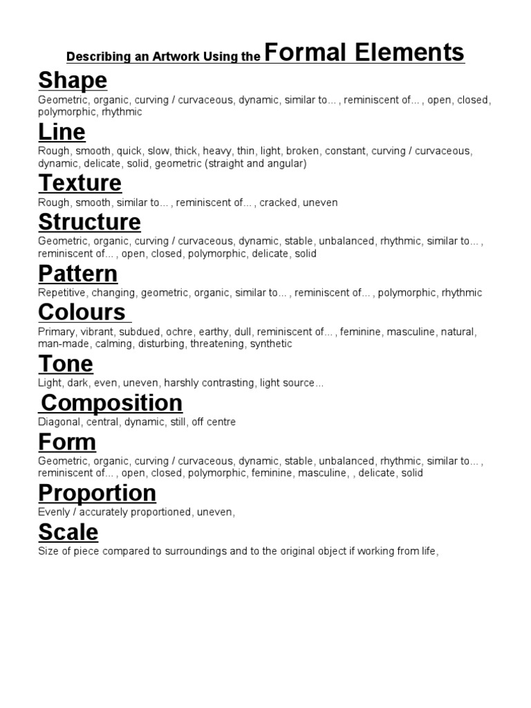 Formal Elements Hand Out | PDF | Language Arts & Discipline | Art
