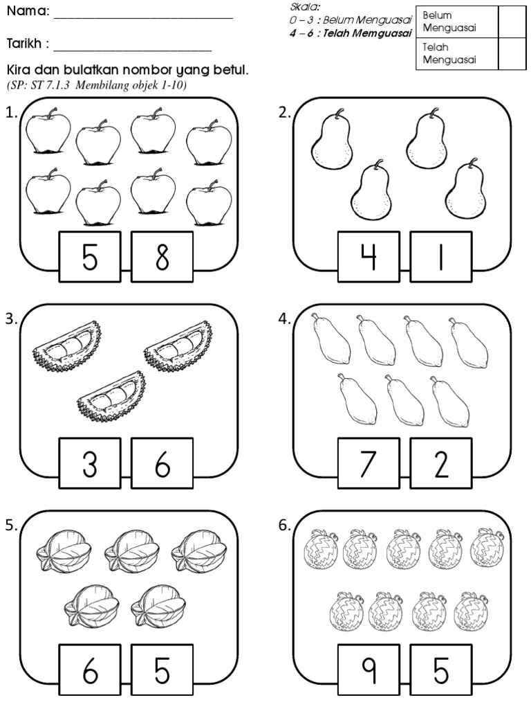 Lembaran Kerja Numerasi Buah Buahan 2012
