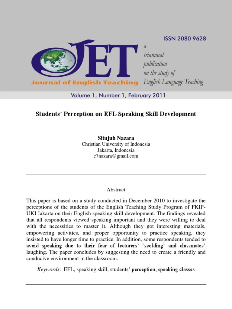 EFL Students' Speaking Perceptions | PDF | English As A Second Or ...