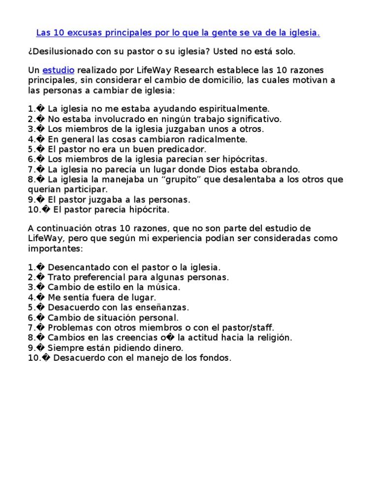 Razones por las que la gente deja la iglesia | PDF