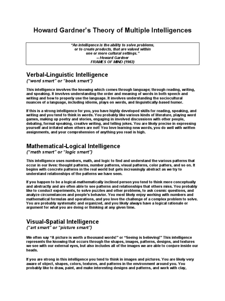 Multiple Intelligences | PDF