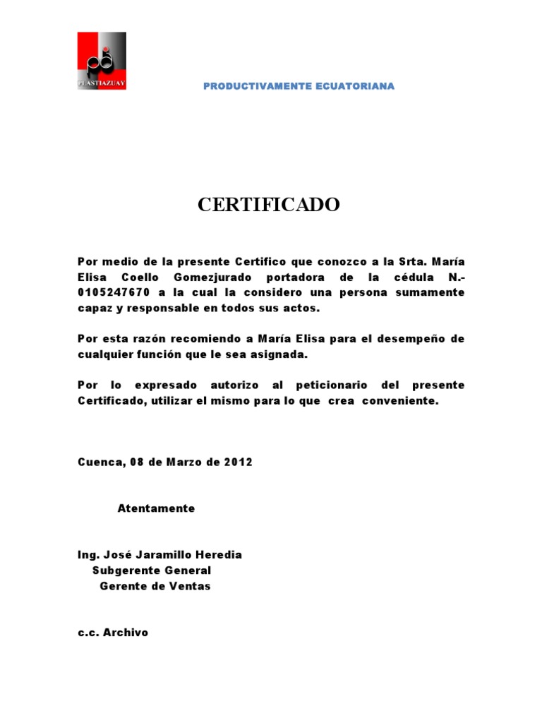 Certificado Comercial