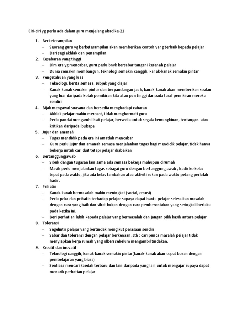 Ciri Ciri Guru Berkualiti Dlm Abad Ke 21 Pdf