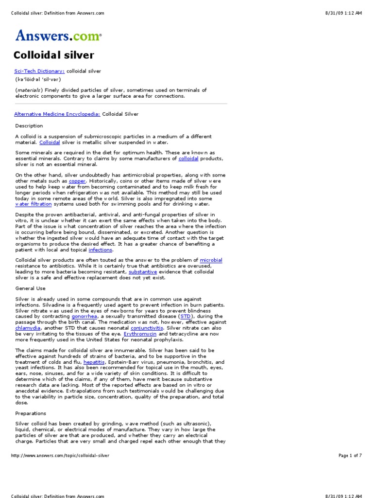 Colloidal Silver Definition From Answerscom Clinical - 