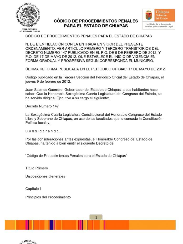 CÓDIGO DE PROCEDIMIENTOS PENALES PARA EL ESTADO DE CHIAPAS
