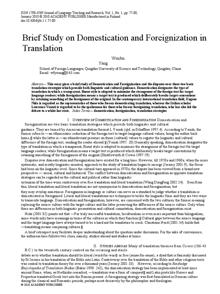 Brief Study On Domestication and Foreignization in Translation | PDF