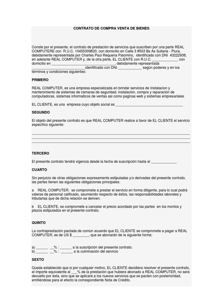 Contrato de Compra Venta de Bienes | PDF | Gobierno | Negocios (general)