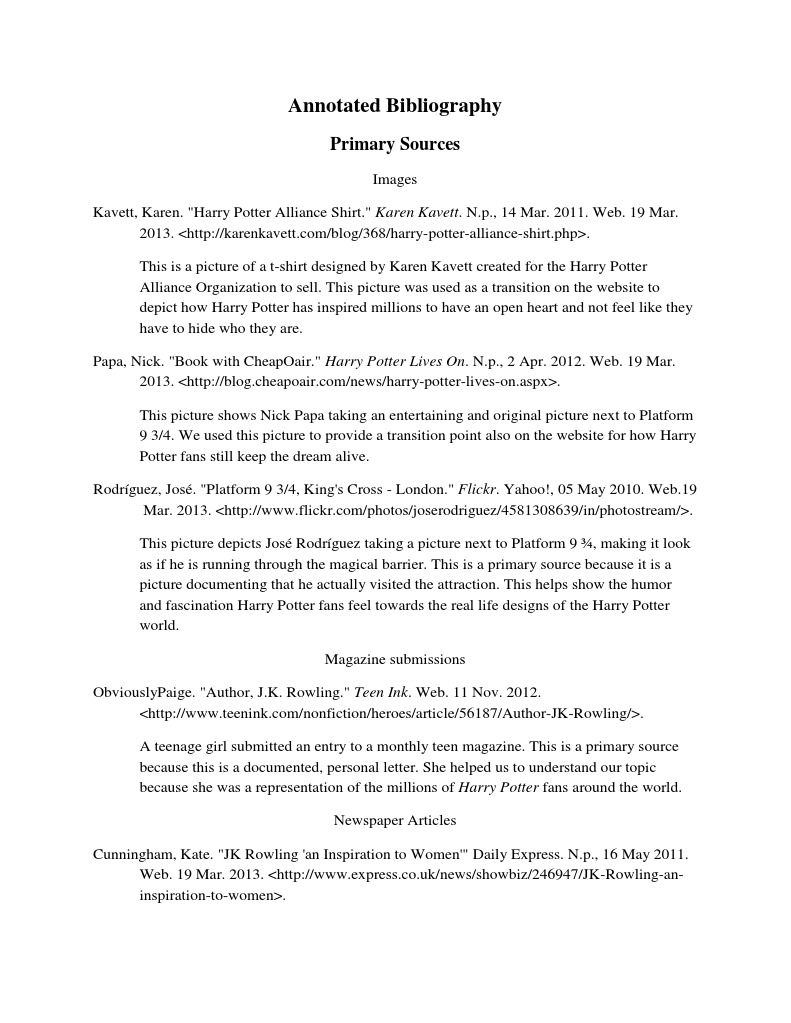Annotated Bibliography: Primary Sources