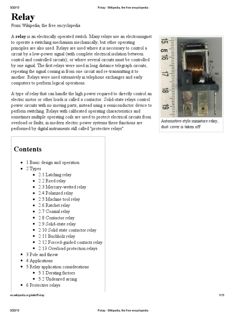 Relay Wikipedia, The Free Encyclopedia PDF Relay Electric Arc