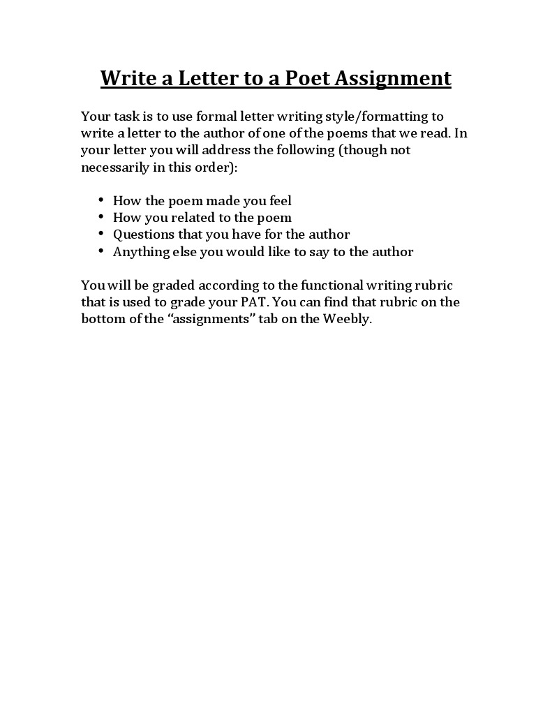 Write A Letter To A Poet Assignment | PDF | Poetry