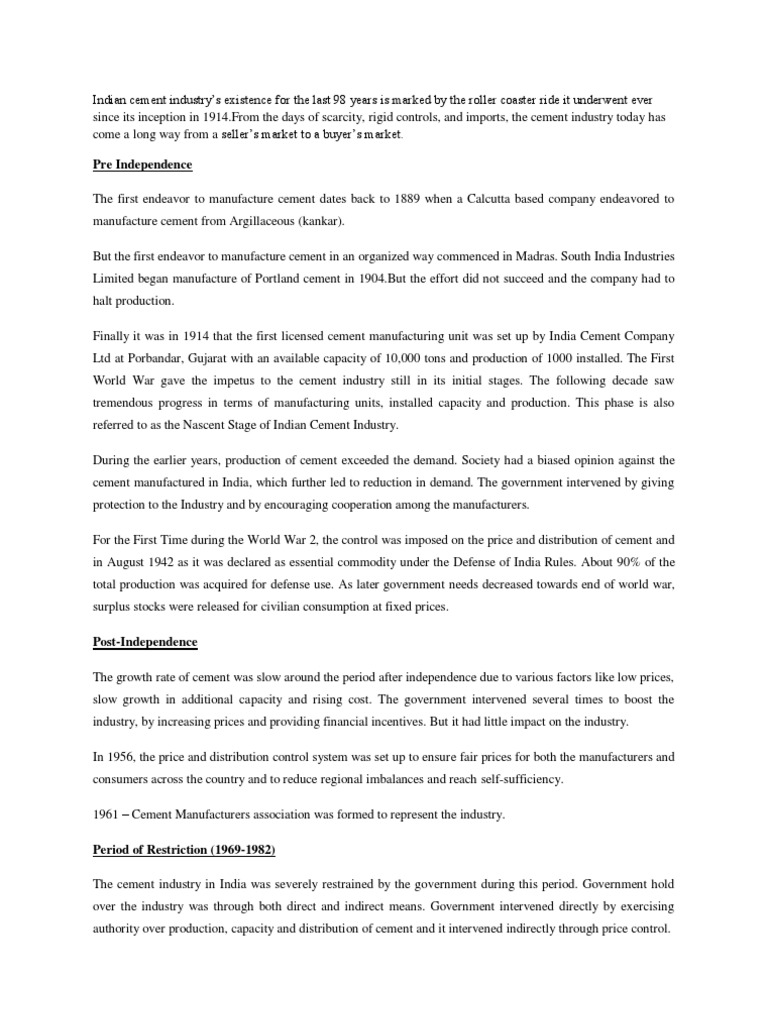 History of India's Cement Industry | PDF | Economic Growth | Cement