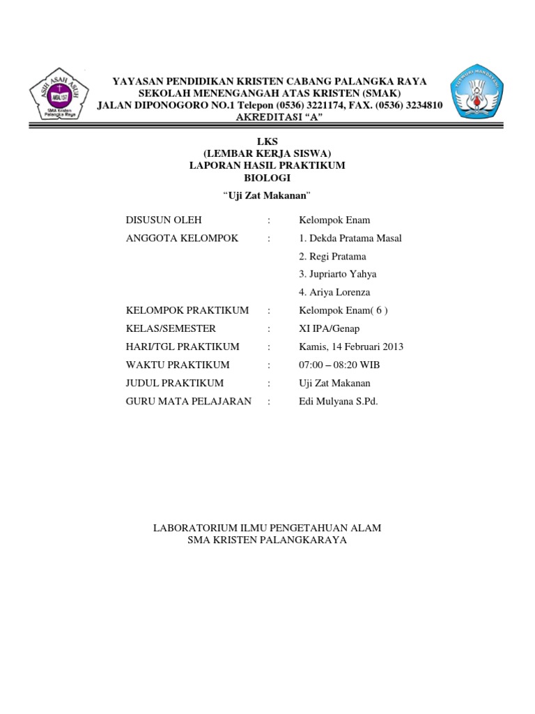 Contoh Laporan Praktikum Biologi Uji Makanan Kumpulan