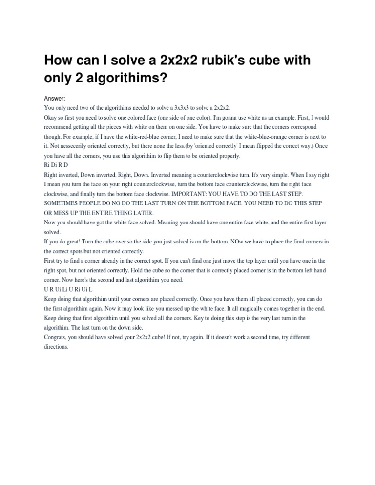 Solve a 2x2 Rubik's Cube in Two Steps | PDF