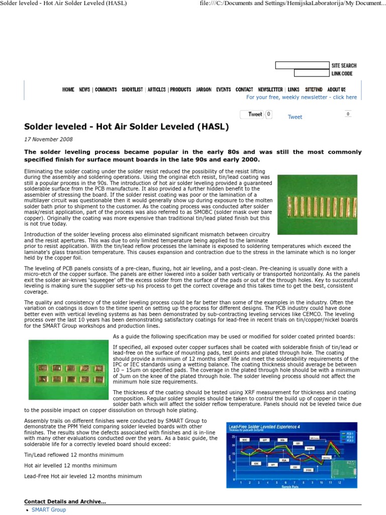 Solder Leveled Hot Air Solder Leveled (HASL) PDF Printed Circuit