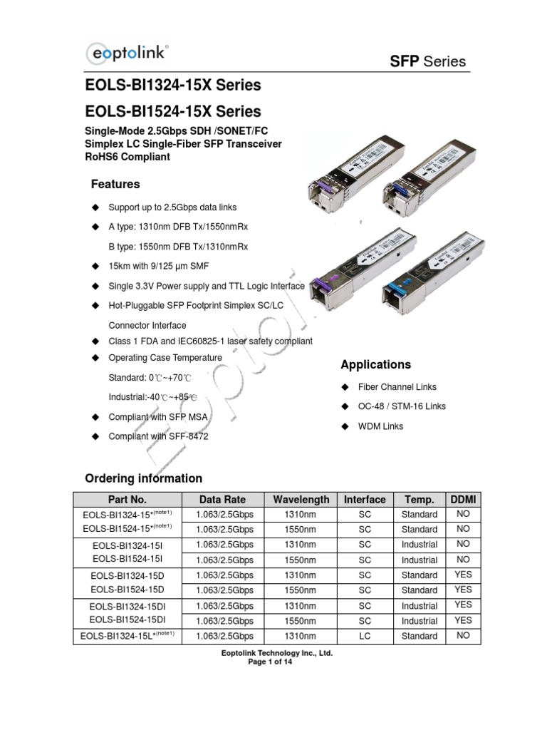 Specifications and Features of SingleMode 2.5Gbps SFP Transceiver