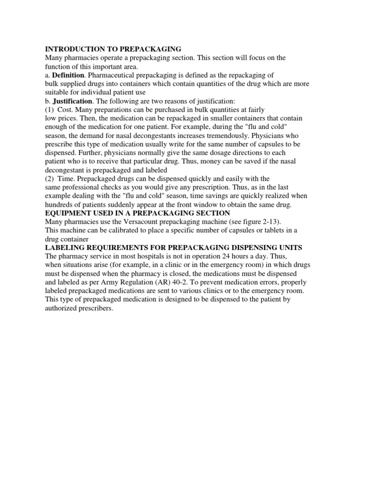 Overview of Pharmaceutical Prepackaging | PDF