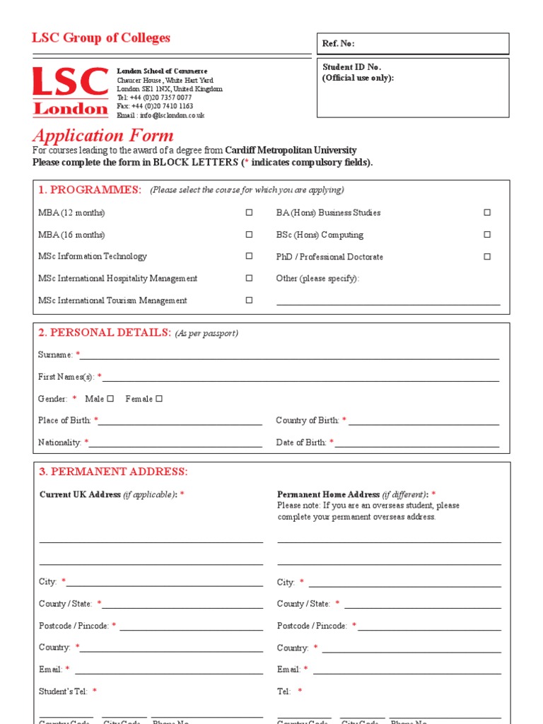 LSC Application Form for Degree Programs | PDF | Fee | Travel Visa