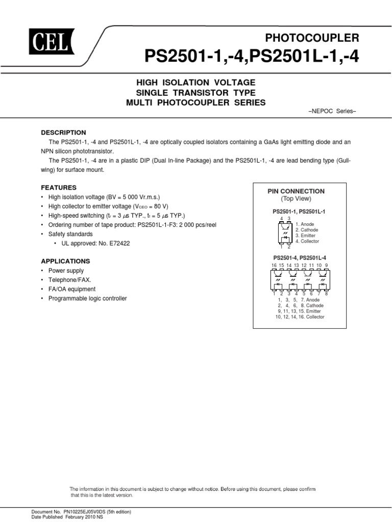 PS2501 Optocoupler Transistor | PDF | Science & Mathematics | Computers