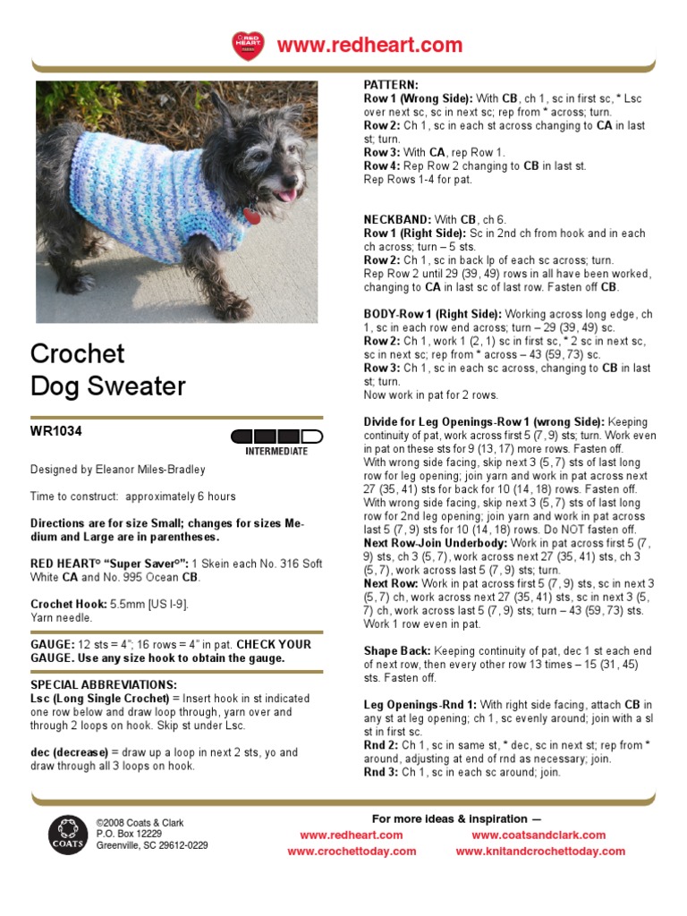 Crochet Dog Sweater PDF Crochet Handicrafts