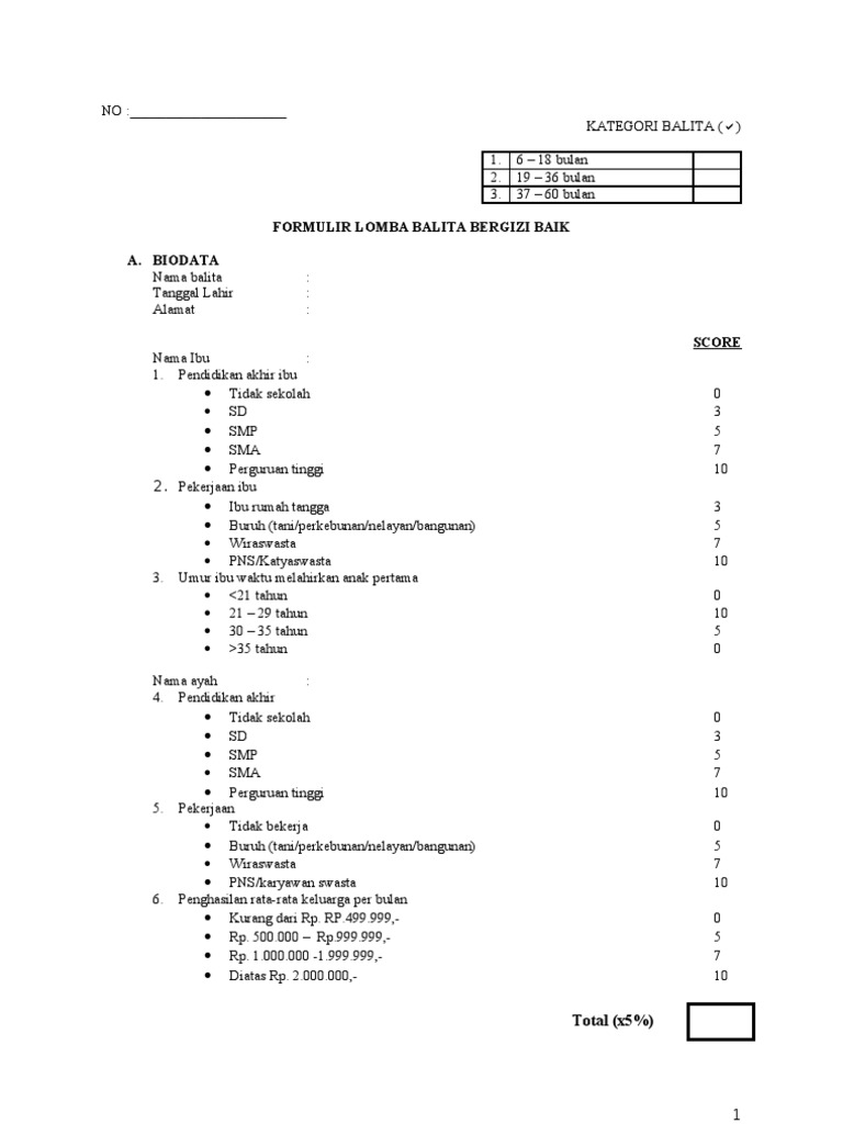 Contoh Soal Lomba Balita Sehat Buku Guru