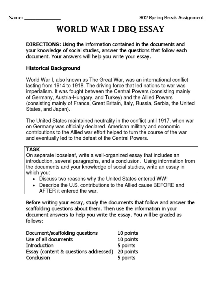 World war 1 dbq essay answers