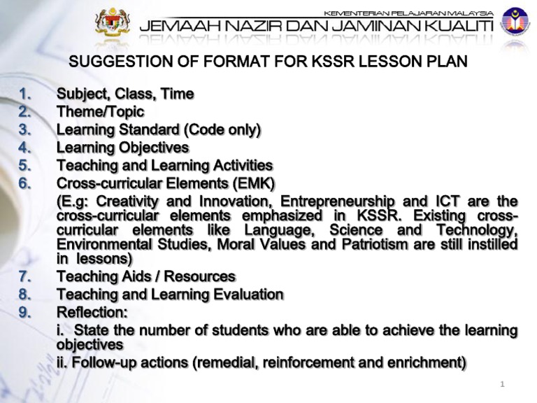 KSSR Lesson Plan Format Guide | PDF