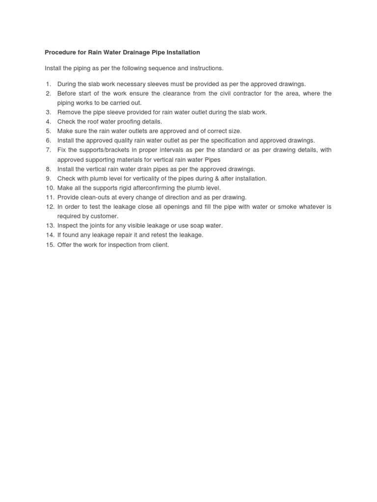 Rain Water Drainage Pipe Installation Guide | PDF