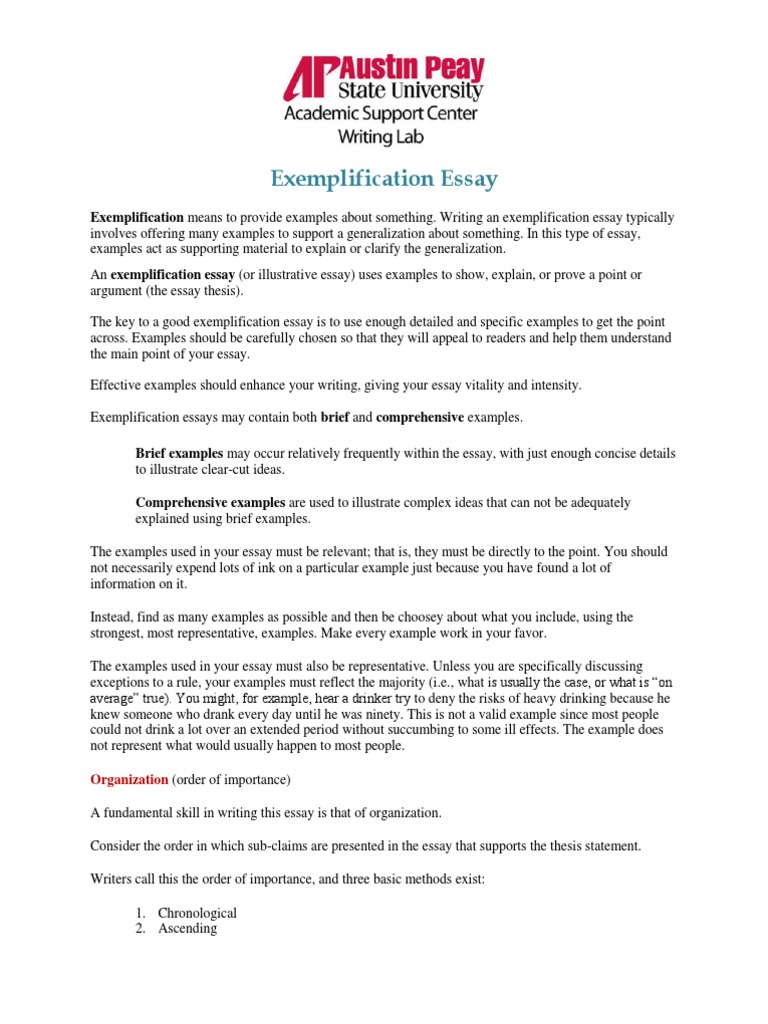 Exemplification essay thesis